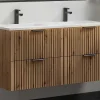 Gestreept Hangmeubel Voor Badkamer Met Inbouwwastafel - Licht Naturel - 120 Cm - Zevara