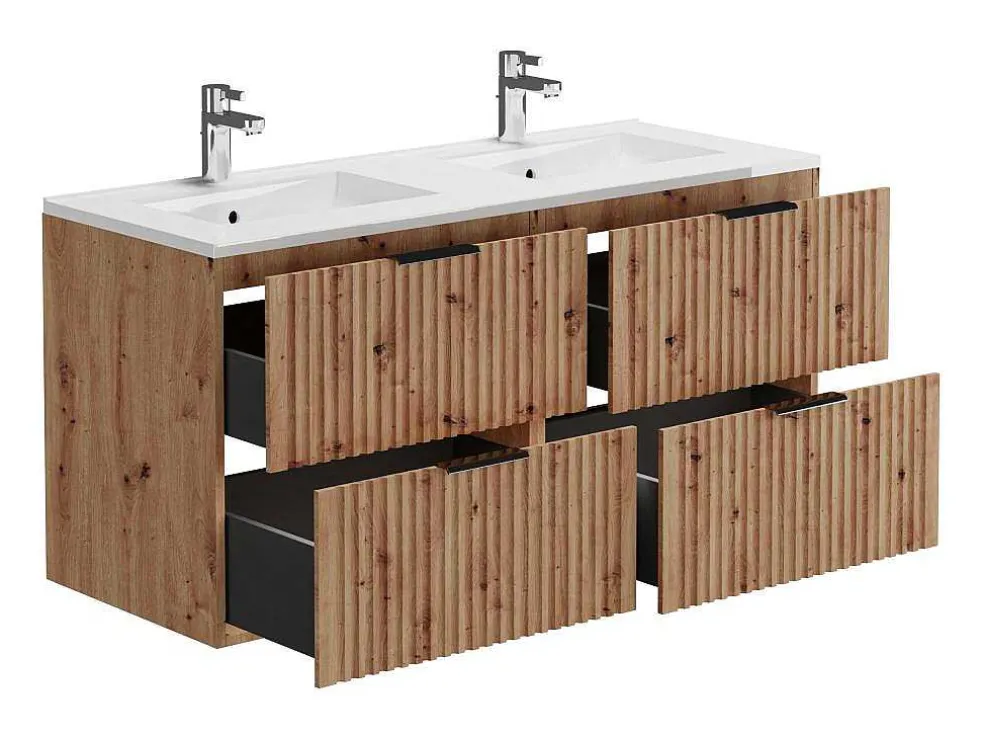 Gestreept Hangmeubel Voor Badkamer Met Inbouwwastafel - Licht Naturel - 120 Cm - Zevara