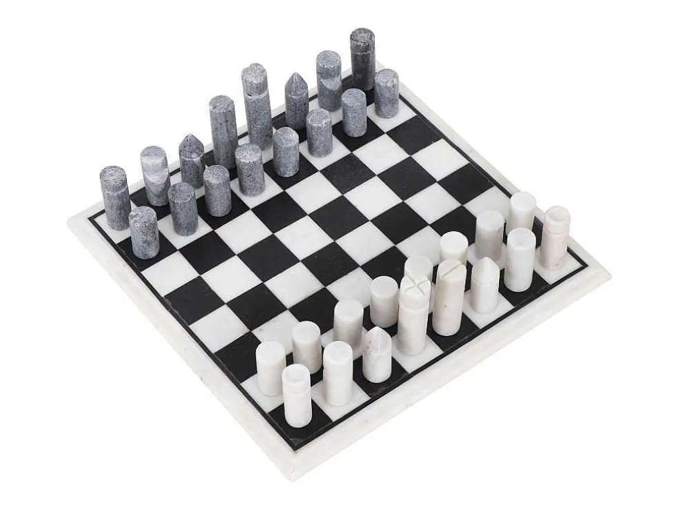 Gezelschapsspel - Schaakbord - Wit En Zwart Marmer - L30,5 X H2,54 X D30,5 Cm - Chessy