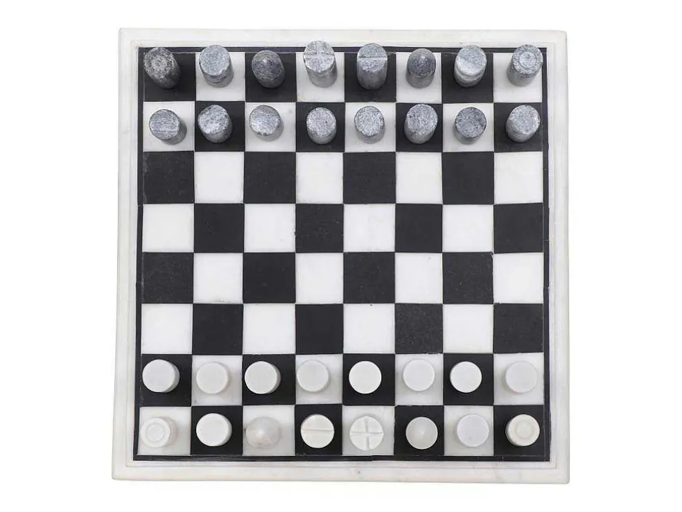 Gezelschapsspel - Schaakbord - Wit En Zwart Marmer - L30,5 X H2,54 X D30,5 Cm - Chessy