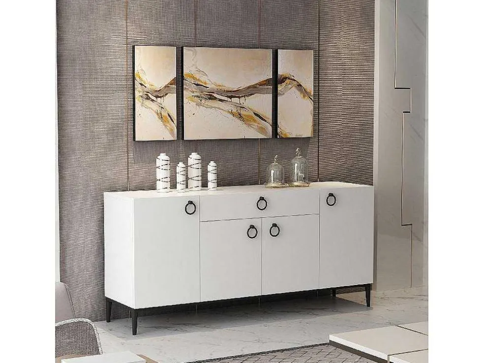 Gloria Multifunctioneel Kabinet, Wit, Zwart, 160X42X75 Cm, Epikasa
