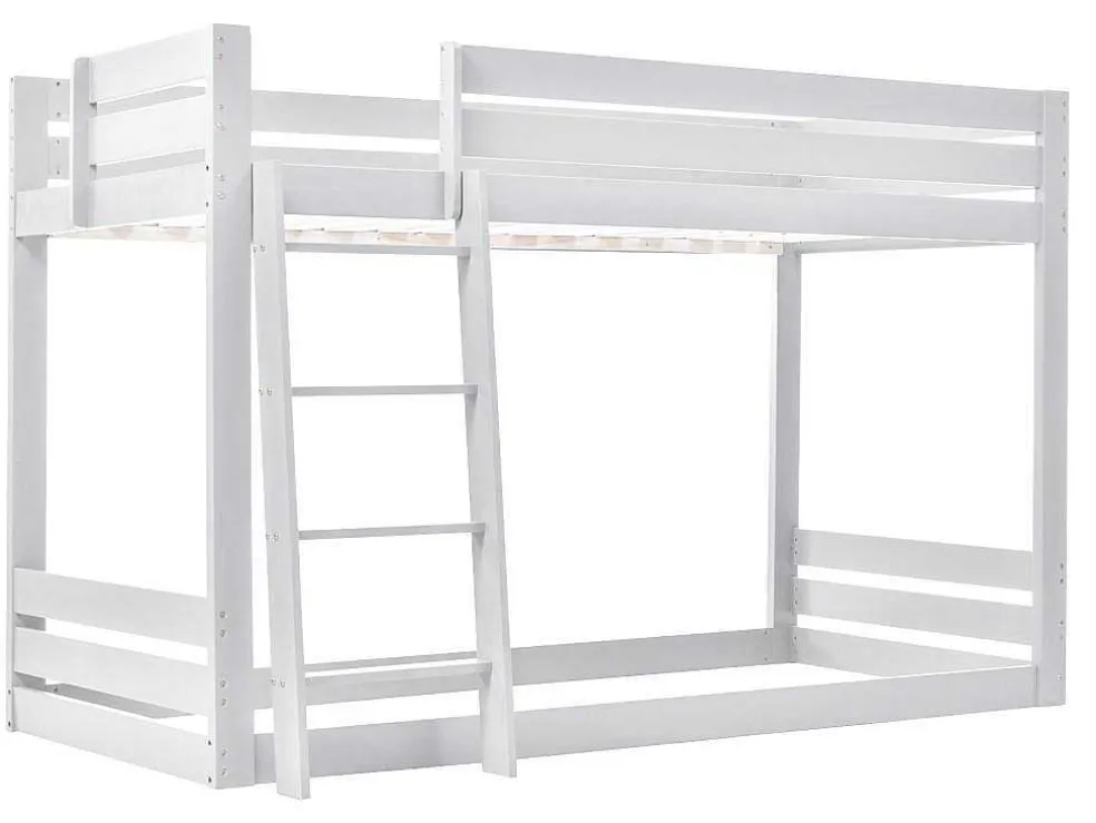 Grenen Stapelbed Met Plank En Glijbaan + Lattenbodem - 90X200Cm - Wit