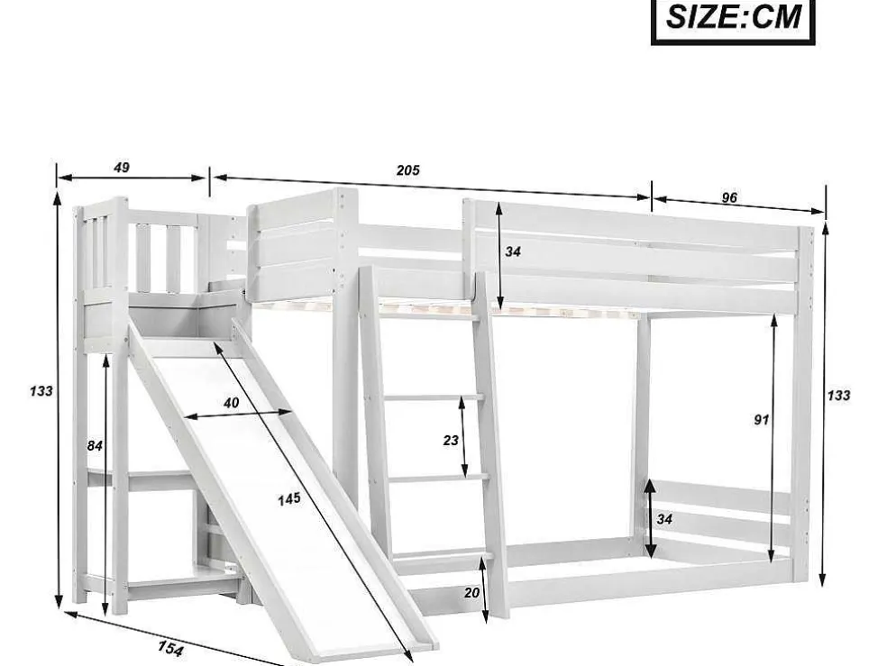 Grenen Stapelbed Met Plank En Glijbaan + Lattenbodem - 90X200Cm - Wit