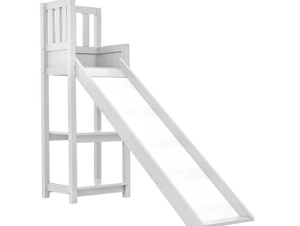 Grenen Stapelbed Met Plank En Glijbaan + Lattenbodem - 90X200Cm - Wit