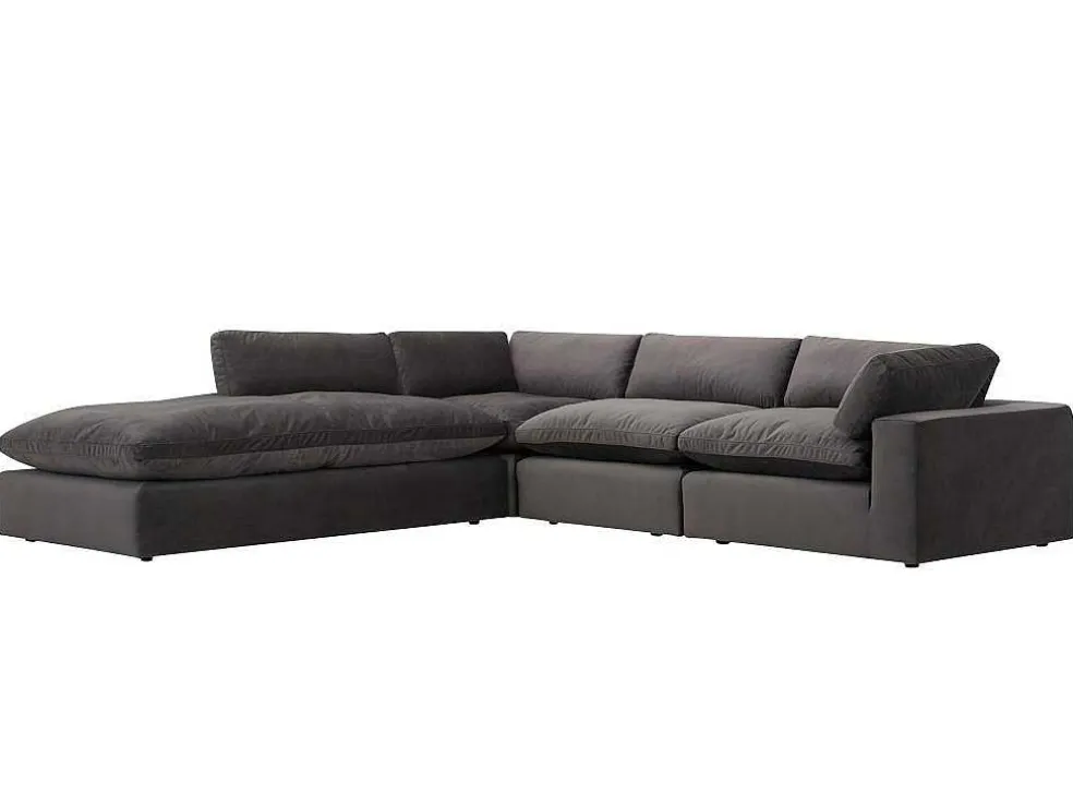 Grote Hoekbank Met Hoek Links Van Antracietgrijs Velours Amaury