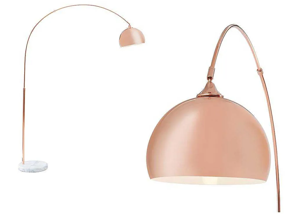 Grote Staande Lamp Met Boog Art Deco Ombrage - Metaal En Marmer - H. 180 Cm - Koperkleur
