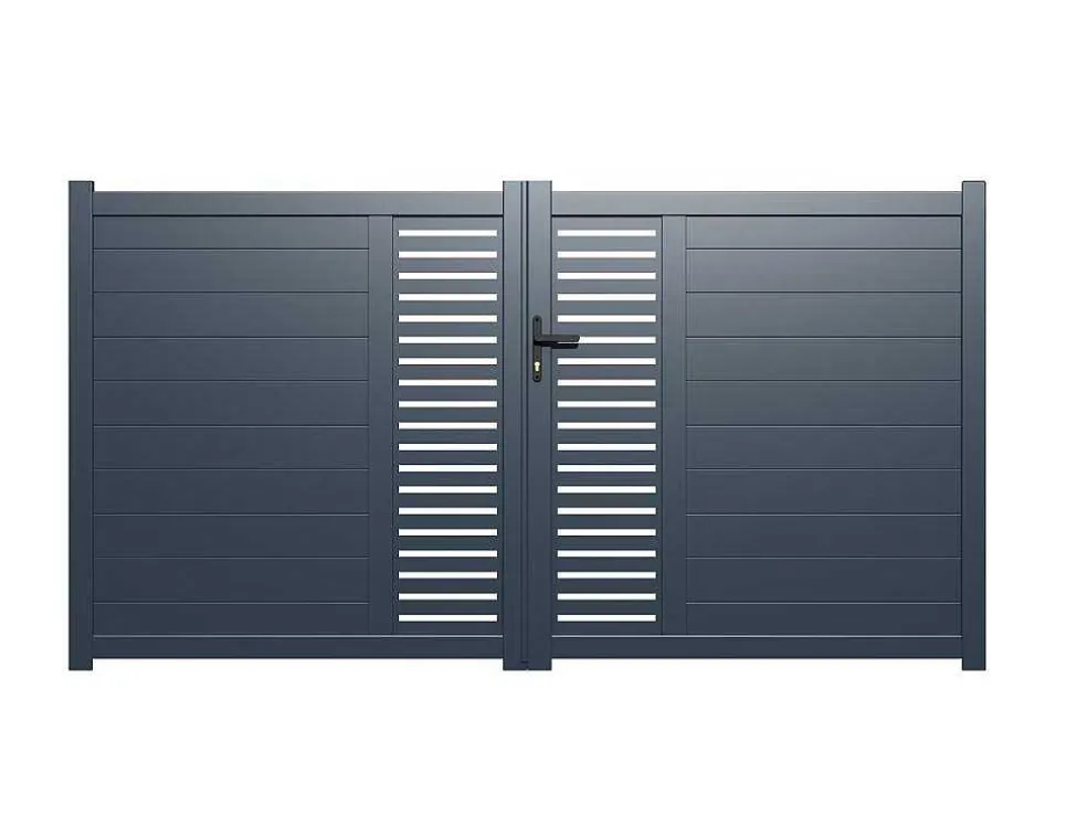Halfopengewerkte Aluminium Draaipoort Met Motief B350 X H179 Cm Antraciet Orist Ii