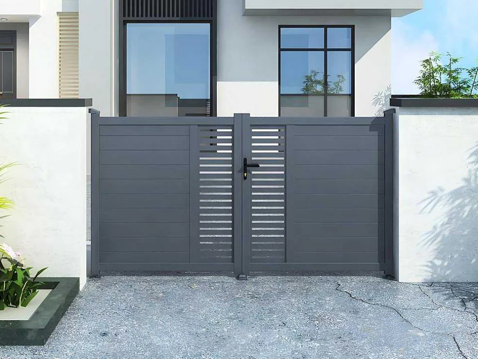 Halfopengewerkte Aluminium Draaipoort Met Motief B350 X H179 Cm Antraciet Orist Ii