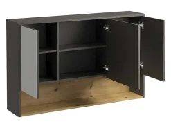 Hangend Badkamermeubel Met Dubbele Wastafel En Spiegelkast - Antraciet - 120 Cm - Yangra