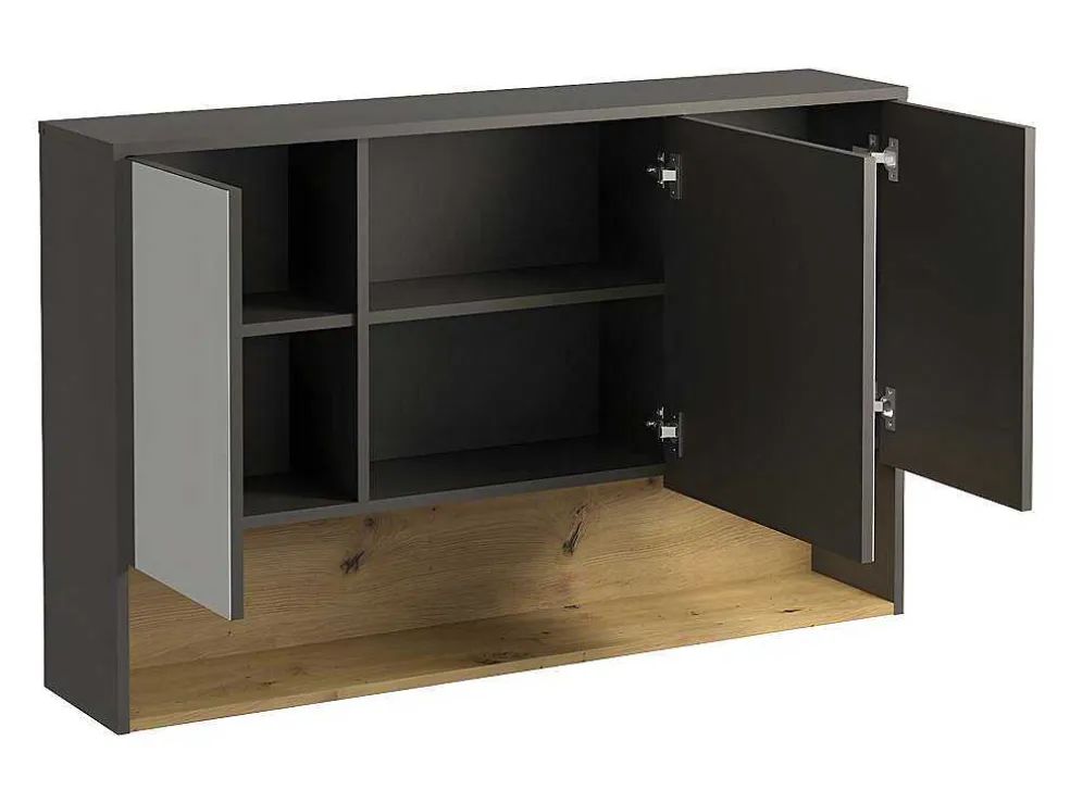 Hangend Badkamermeubel Met Dubbele Wastafel En Spiegelkast - Antraciet - 120 Cm - Yangra