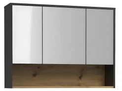 Hangend Badkamermeubel Met Dubbele Wastafel En Spiegelkast - Antraciet - 120 Cm - Yangra