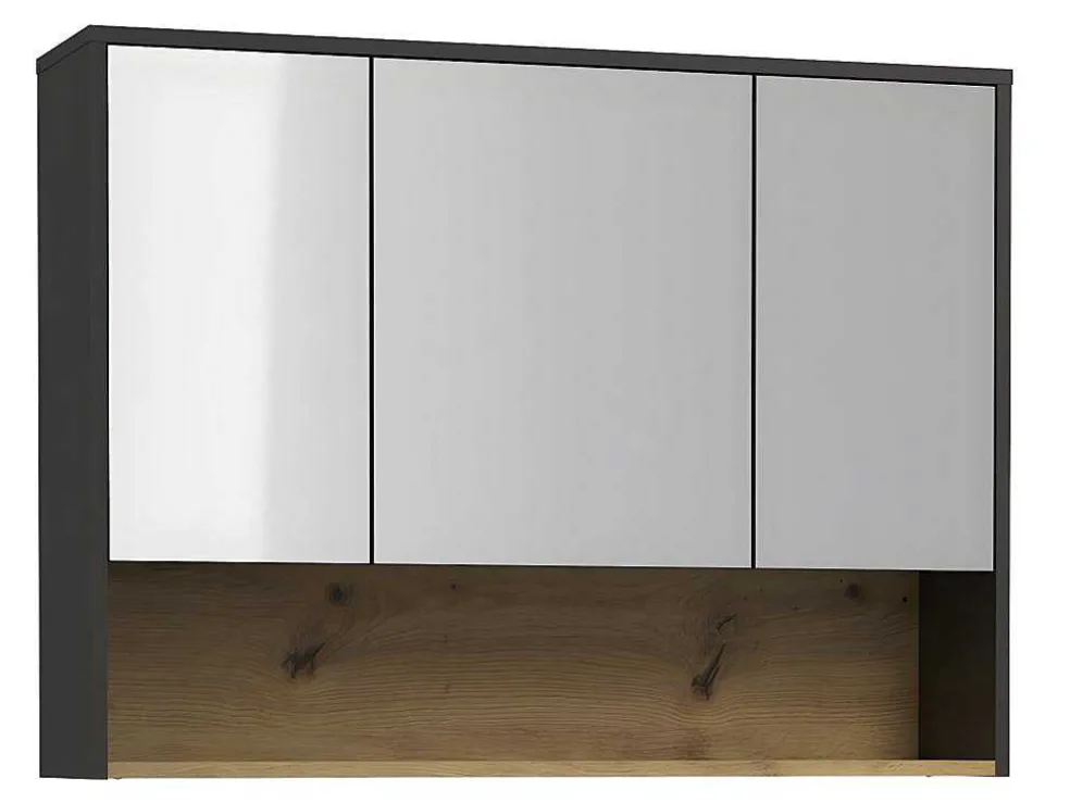 Hangend Badkamermeubel Met Dubbele Wastafel En Spiegelkast - Antraciet - 120 Cm - Yangra