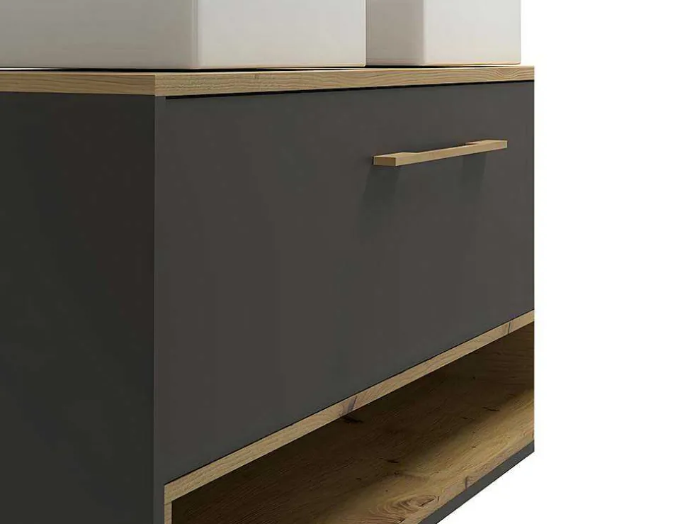 Hangend Badkamermeubel Met Dubbele Wastafel En Spiegelkast - Antraciet - 120 Cm - Yangra