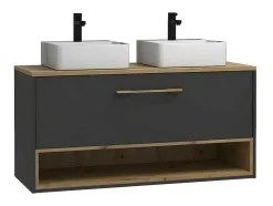 Hangend Badkamermeubel Met Dubbele Wastafel - Antraciet - 120 Cm - Yangra