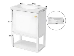 Hangend Badkamermeubel Met Ingebouwde Wastafel - 1 Deur En 1 Open Metalen Plank - Wit (Kraan Niet Inbegrepen)