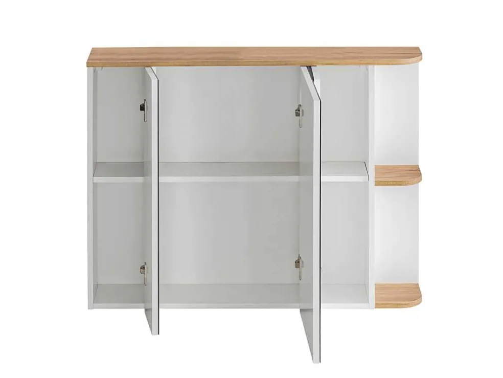 Hangend Badkamermeubel Met Wastafel, Zuil En Spiegelkast - Naturel En Wit - 94 Cm - Anid