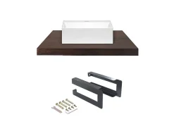 Hangend Bureau Van Donker Teakhout Met Zwarte Beugels En Wastafel - 80 X 50 Cm - Sukawati