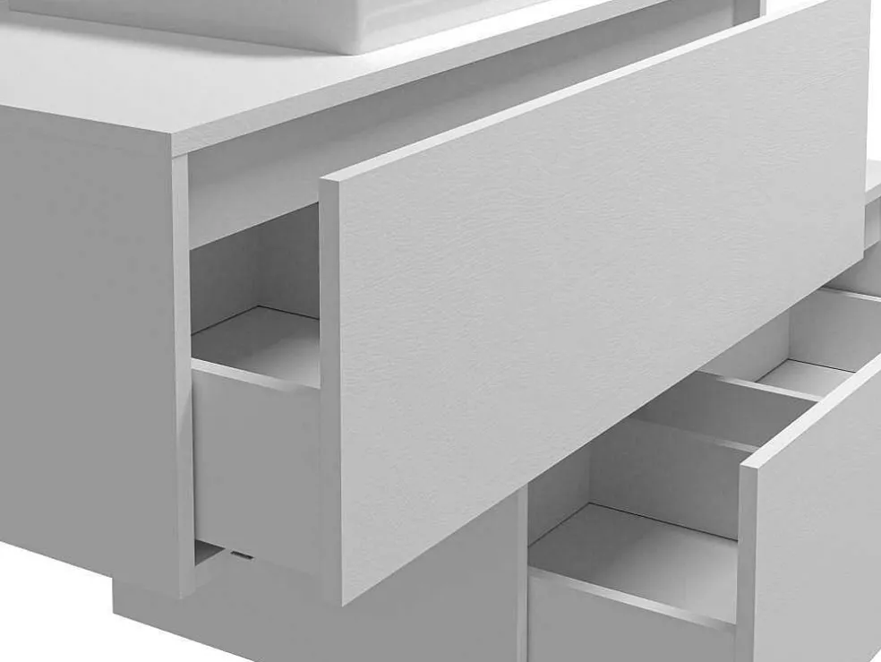 Hangende Badkamerkast In Wit Met Enkele Wastafel En Twee Lades - 94 Cm - Teana Ii
