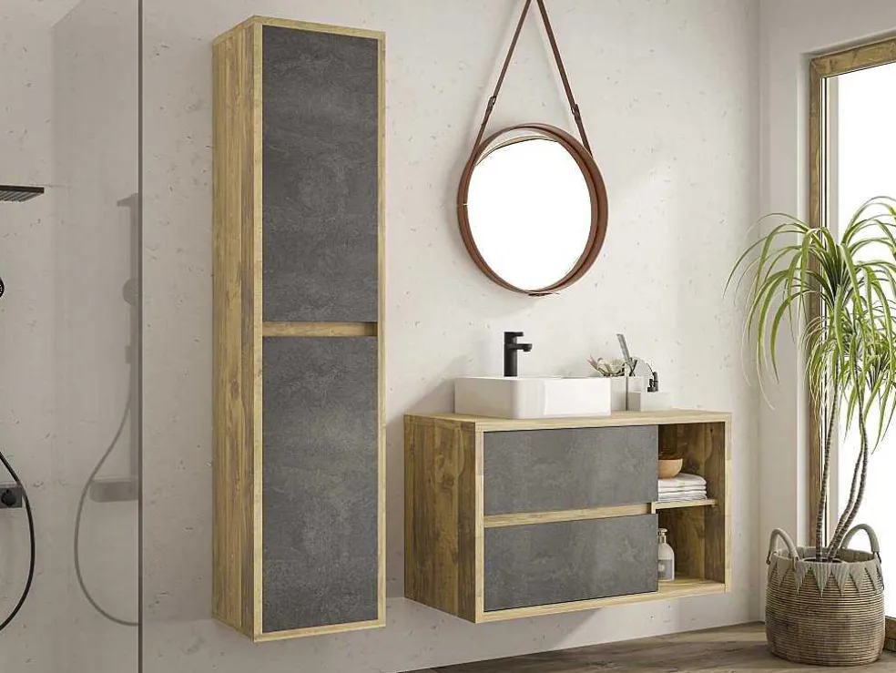 Hangende Badkamerkolom - Licht Naturel En Antraciet - H170 Cm - Tikitki