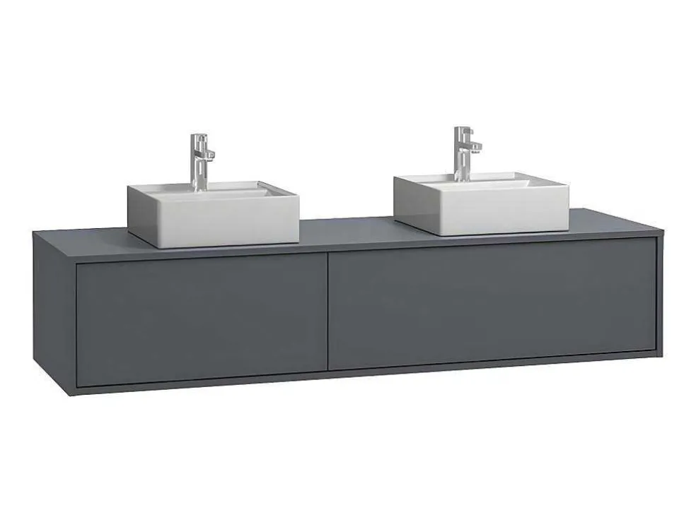 Hangende Badkamermeubel In Antracietgrijze Kleur Met Dubbele Wastafel - L150 Cm - Isaure Ii