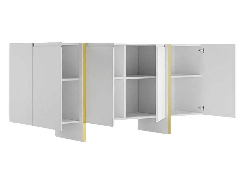 Hangend Tv-Meubel Met 4 Deuren Van Mdf - Wit En Goudkleurig - Luvonia