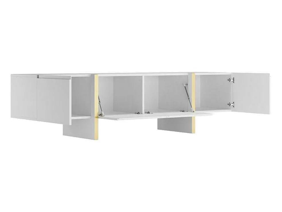 Hangend Tv-Meubel Met 4 Deuren Van Mdf - Wit En Goud - Luvonia