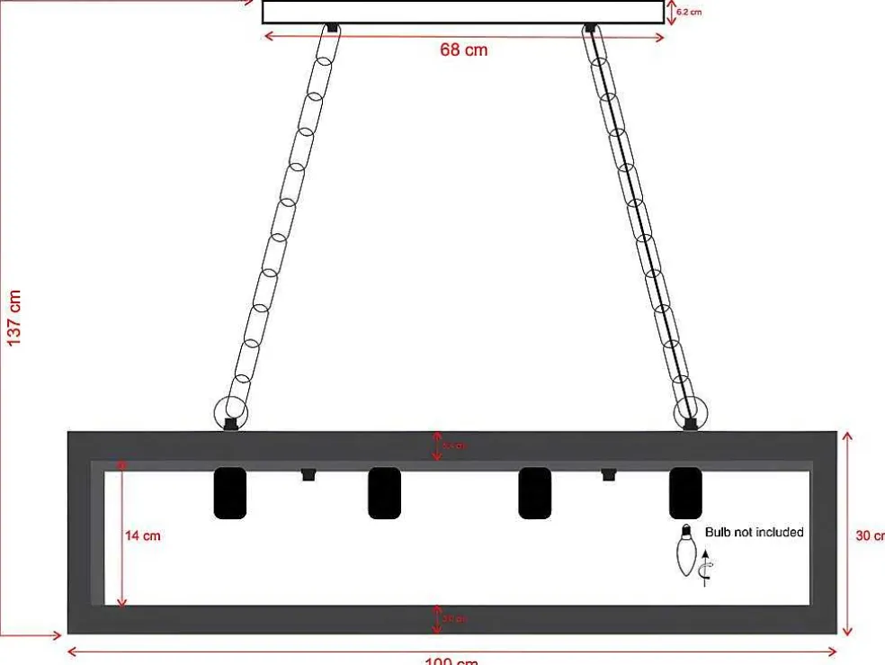 Hanglamp In Industriele Stijl Olius - Hout En Metaal - 4 Lampen - H31 X L100 Cm - Naturel En Zwart