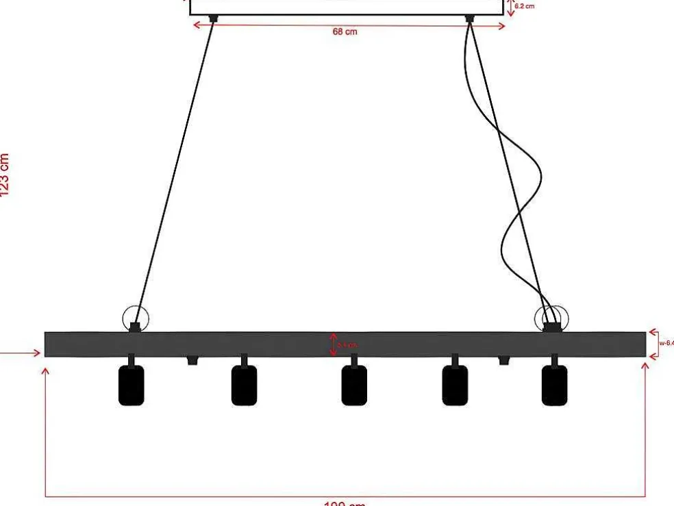 Hanglamp Van Hout Julbo Met 5 Lampen In Industriele Stijl - Hout En Metaal - H17,5 X L100 Cm - Naturel En Zwart