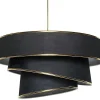 Hanglamp Van Stof En Metaal - D. 40 X H. 30 - 70 Cm - Zwart En Goudkleurig - Tairon
