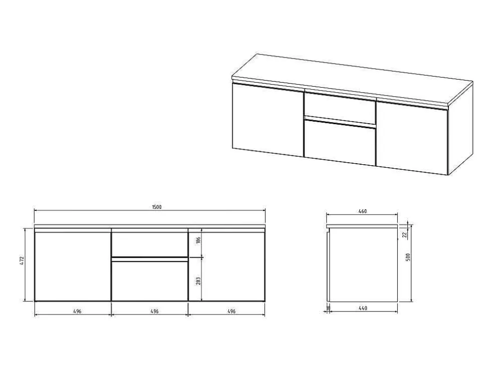 Hangmeubel Onder Wastafel - Wit - 150 Cm - Jimena Ii