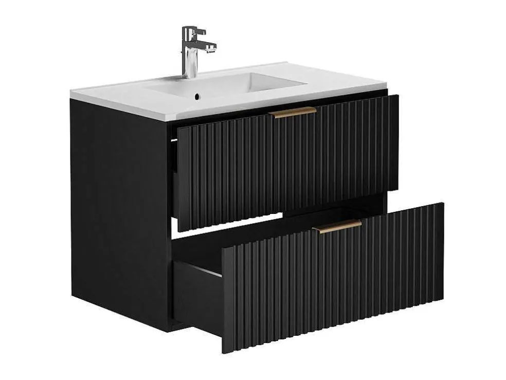 Hangmeubel Voor Badkamer Met Strepen Met Inbouwwastafel - Zwart - 80 Cm - Zevara