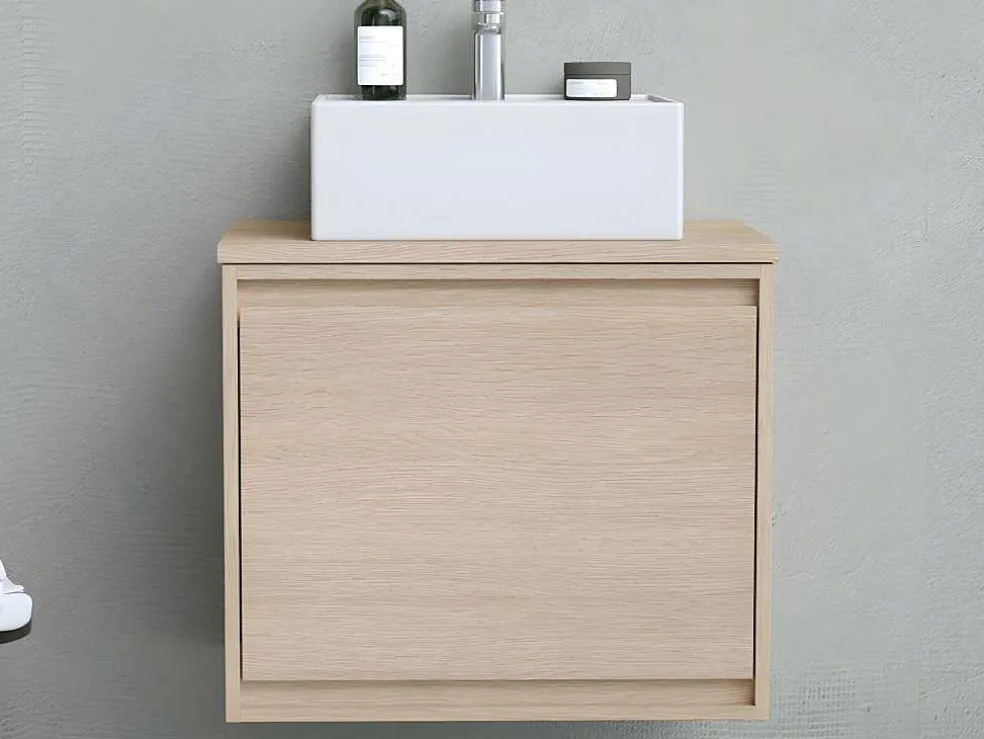 Hangmeubel Voor Badkamer Met Wastafel Om Erop Te Plaatsen - Eikenfineer - 60 Cm - Mesliva