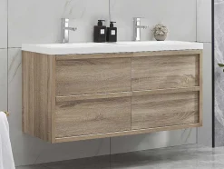 Hangmeubel Voor Badkamer Met Inbouwwastafel - Licht Naturel - 120 Cm - Quadra