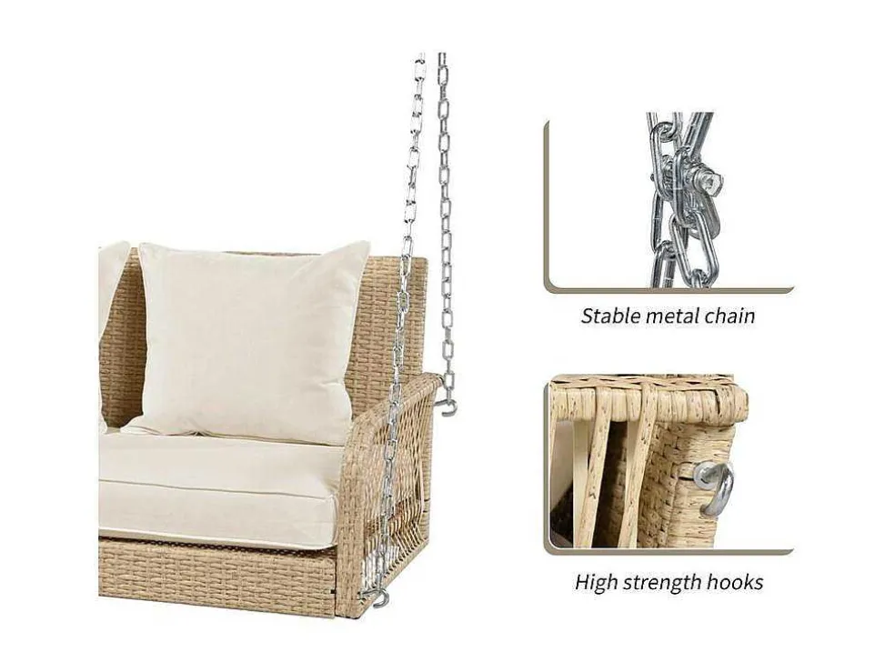 Hangstoel In Geweven Hars - Tuinschommel - 2 Plaatsen - Met Kussens - Beige