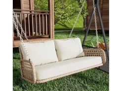 Hangstoel Van 240 Cm In Pe Rotan - 2 Plaatsen - Inclusief Kussens - Beige