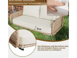 Hangstoel Van 240 Cm In Pe Rotan - 2 Plaatsen - Inclusief Kussens - Beige