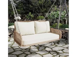 Hangstoel Van 240 Cm In Pe Rotan - 2 Plaatsen - Inclusief Kussens - Beige