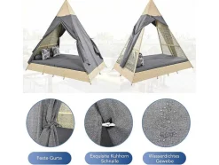 Hemel Tuinbed 2 Tot 4 Plaatsen - Beige Rotan En Grijs Deurgordijn - Inclusief Kussens - Voor Buiten