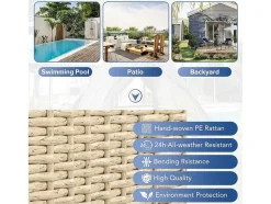 Hemel Tuinbed 2 Tot 4 Plaatsen - Beige Rotan En Grijs Deurgordijn - Inclusief Kussens - Voor Buiten