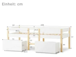 Hochbett Aus Massivem Kiefernholz Mit Schubladen 90 X 200 Cm Weis