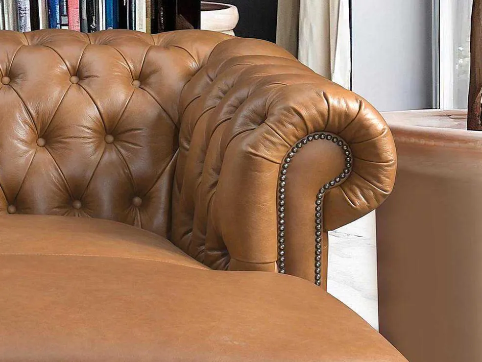 Hoekbank Chesterfield Brenton 100% Buffelleer - Hoek Rechts - Vintage Caramel