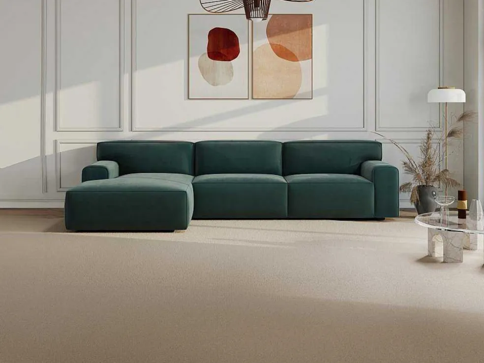 Hoekbank Met Hoek Links Van Blauw Velours Otrano