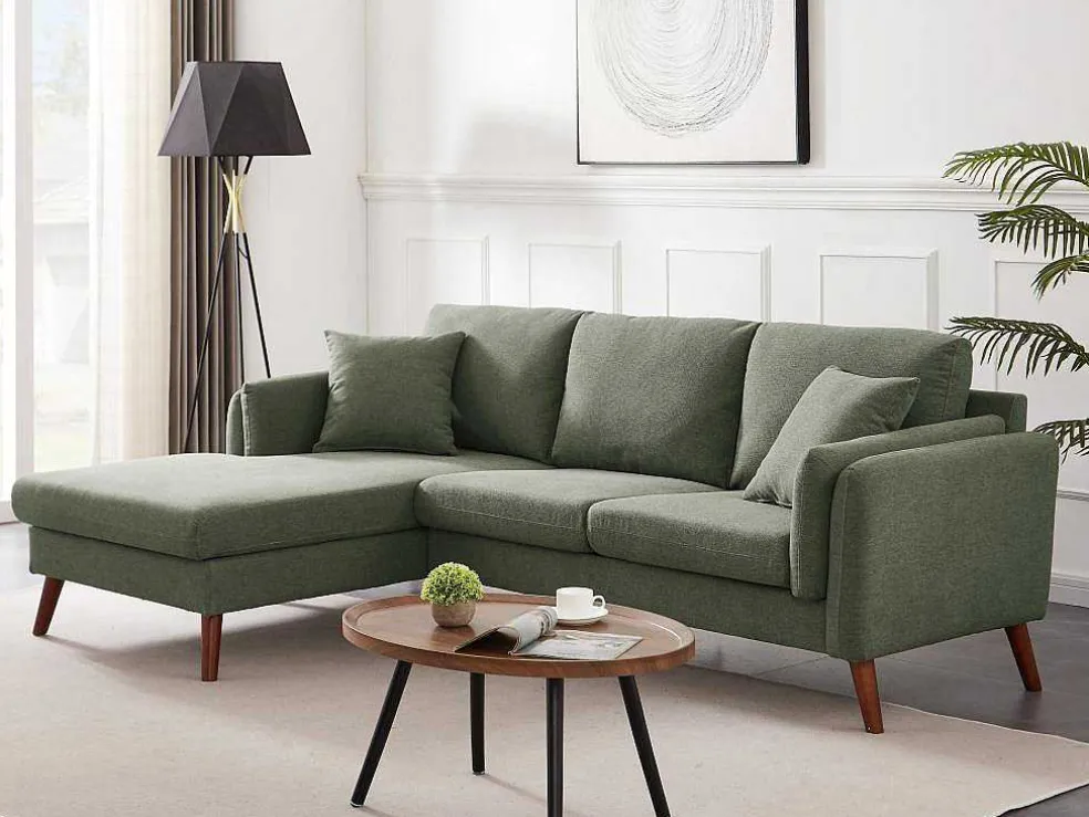 Hoekbank Met Hoek Links Van Groene Stof Totora