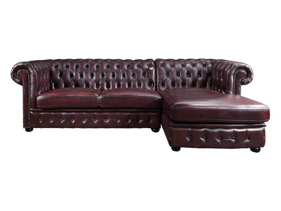 Hoekbank Van 100% Buffelleer Chesterfield Brenton - Kersenrood - Hoek Rechts