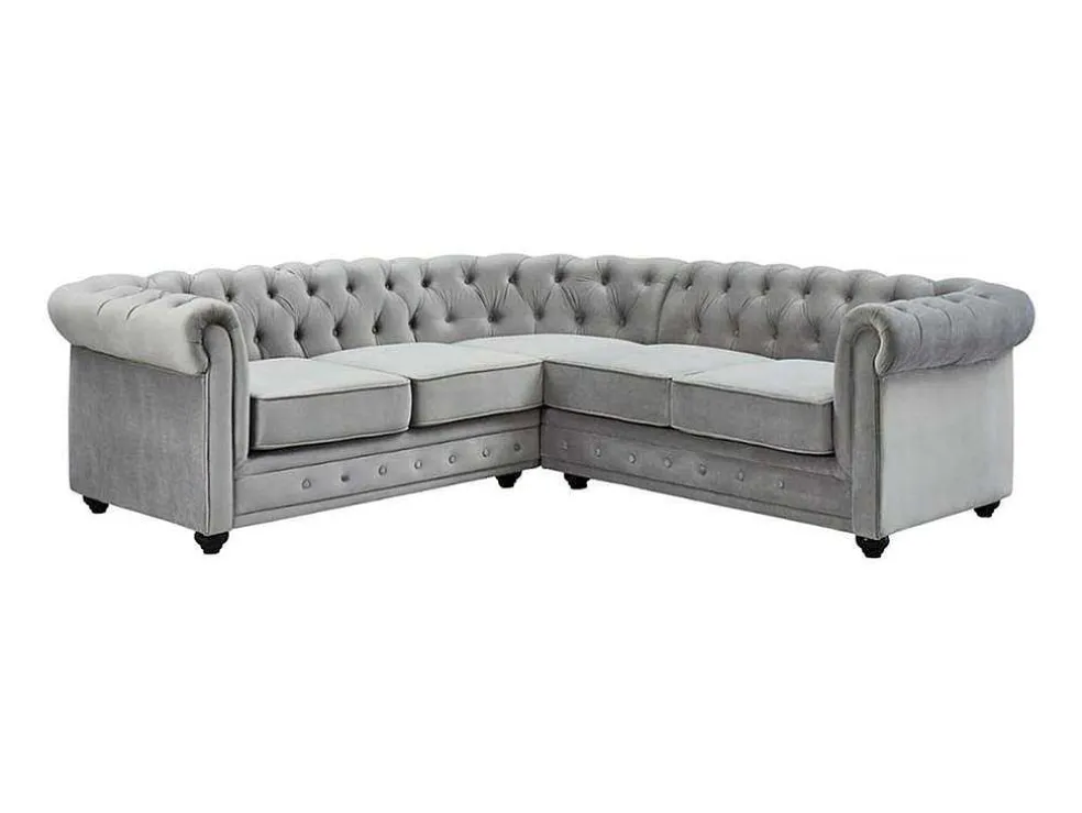 Hoekbank Van Fluweel Chesterfield - Zilvergrijs