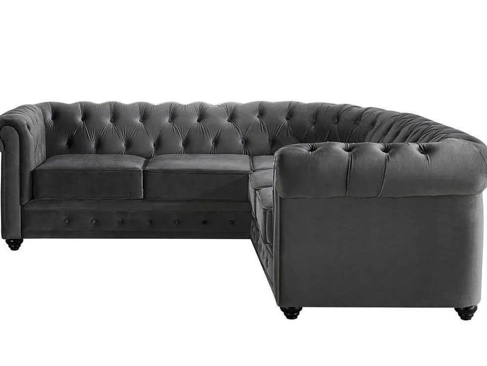 Hoekbank Van Fluweel Chesterfield - Antraciet