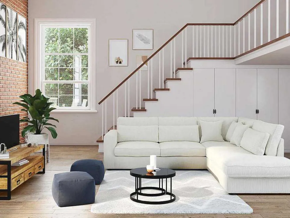 Hoekbank Van Ribfluweel Mondovi - Beige - Hoek Rechts