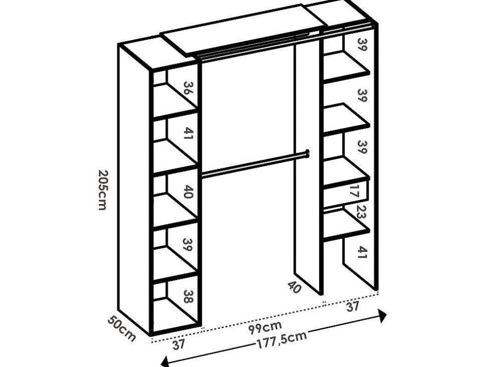 Hoekkledingkast Met Gordijn En 1 Deur - Met Spiegel - L231 Cm - Wit En Grijs - Bertrand