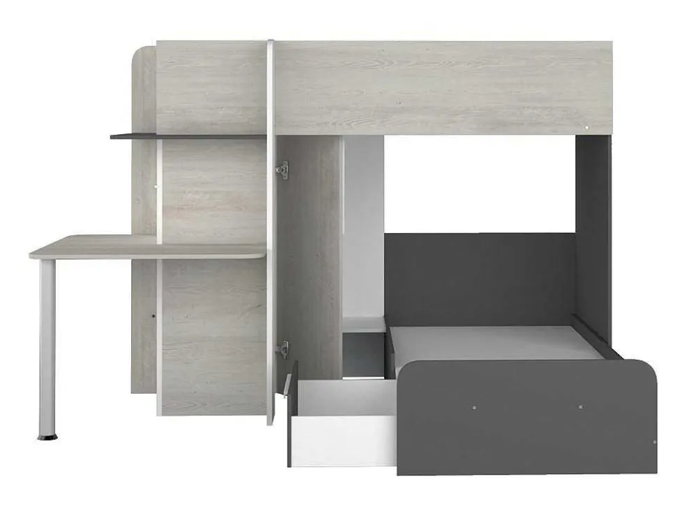 Hoekstapelbed 2 X 90 X 190 Cm - Met Bureau - Grijs, Wit En Zwart - Samuel