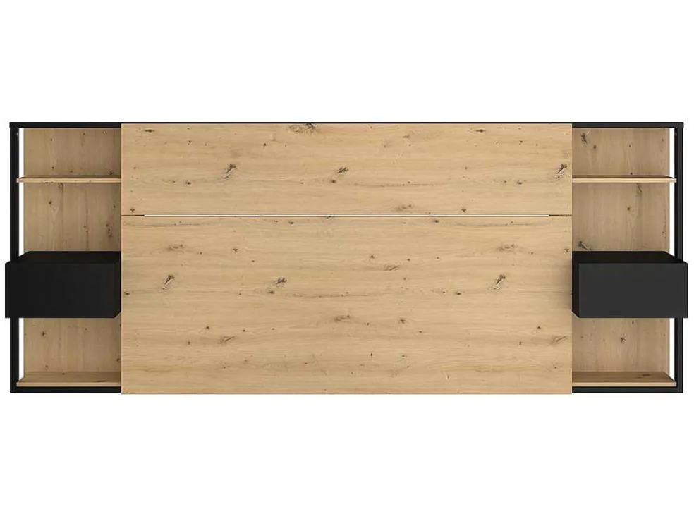 Hoofdeinde Met Nachtkastjes Mista - 160 Cm - Eiken En Zwart